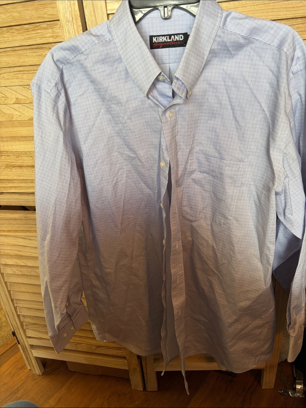 FINAL MARKDOWN Kirkland Signature Light Blue Micro-Check Men's Dress Shirt 17-34